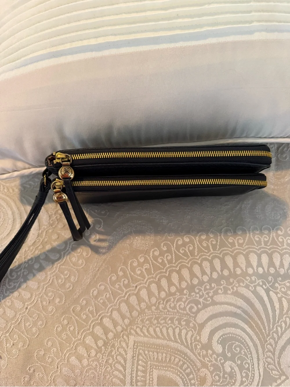 Hobo Black Leather Wristlet Double Zip